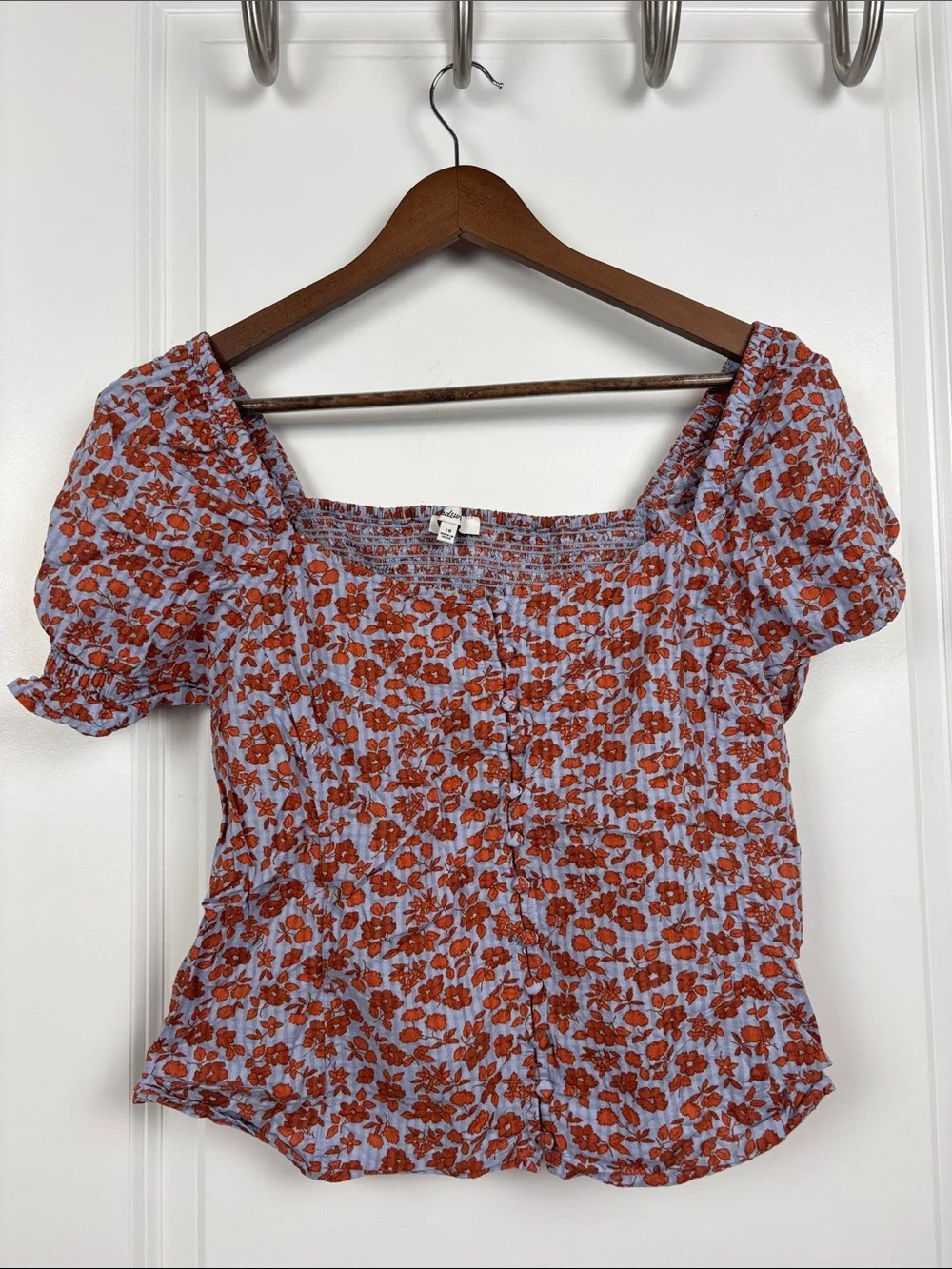 Madewell Lavender Square-Neck Top with Rust Floral Print